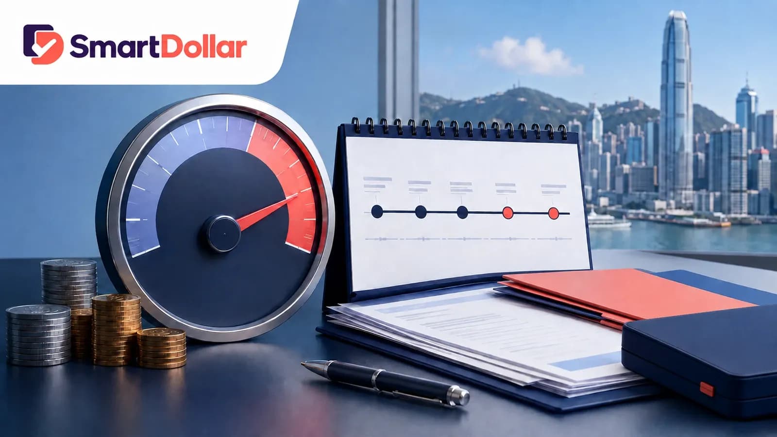 SmartDollar私人貸款成本專題圖,以利率儀表和還款時間線說明總成本
